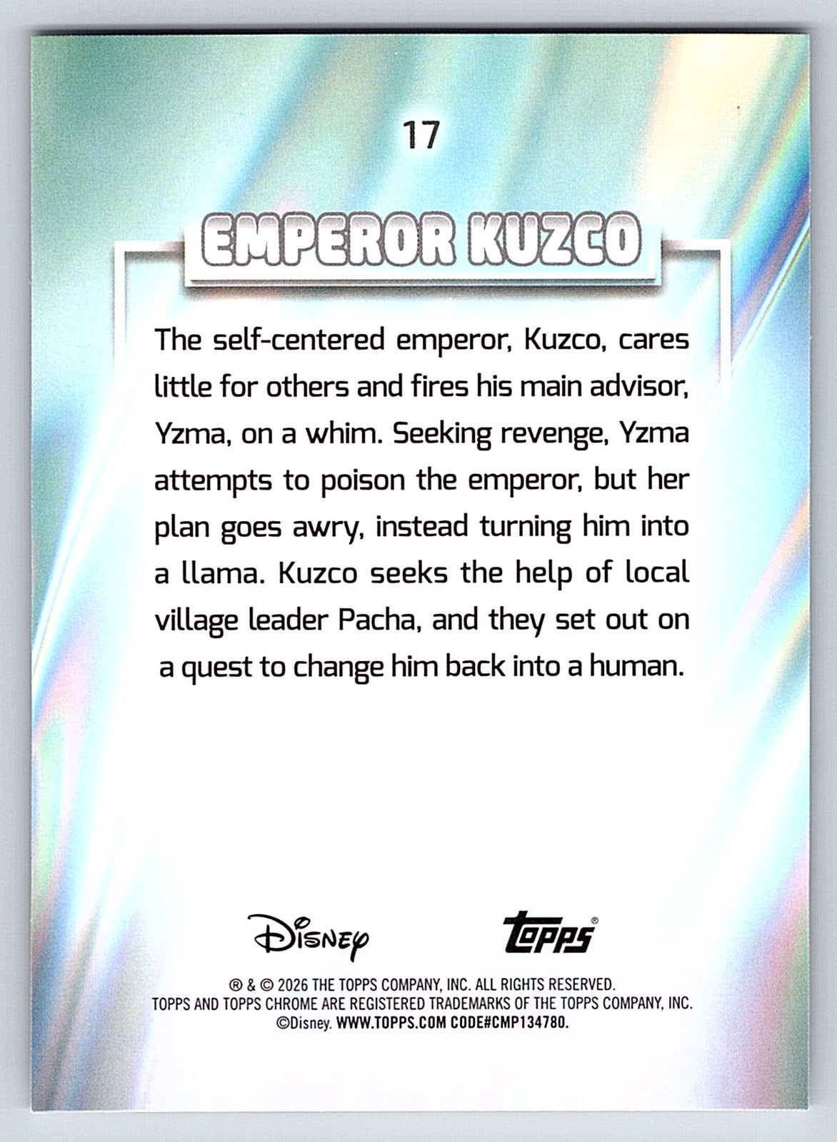 Emperor Kuzco #17 Base — Topps Chrome Disney