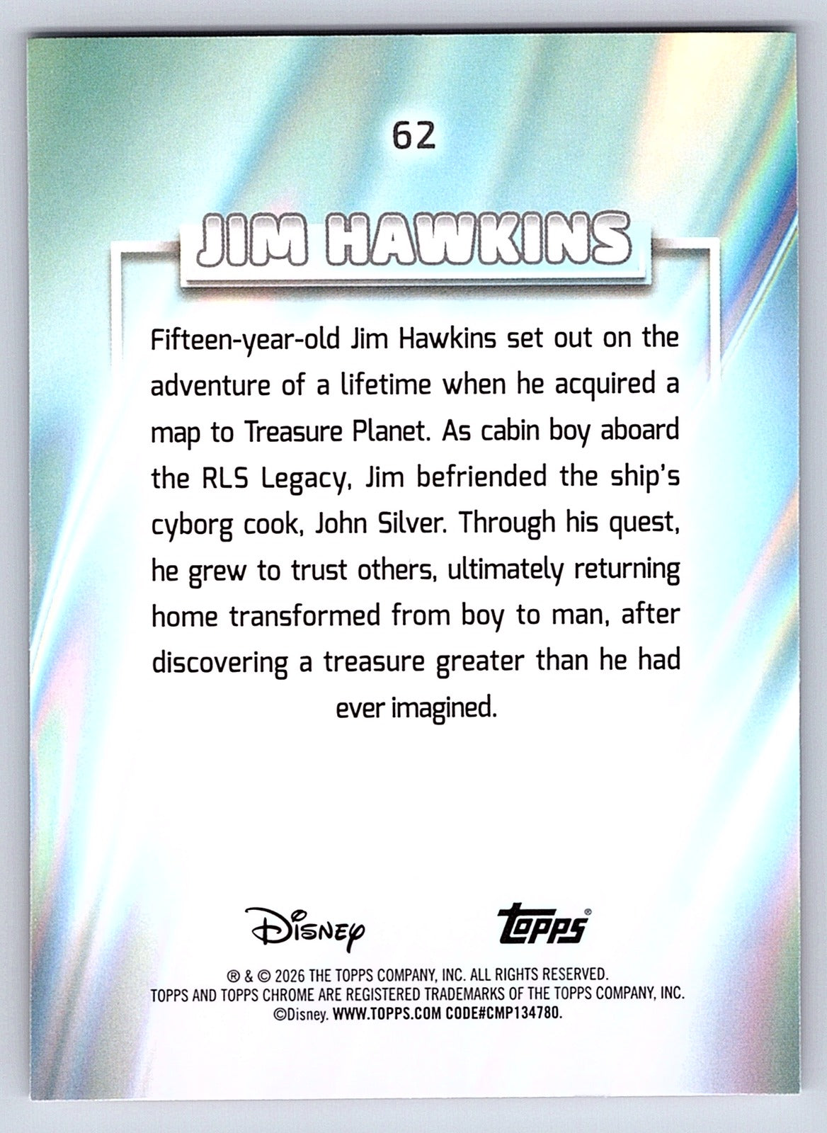 Jim Hawkins #62 Base — Topps Chrome Disney