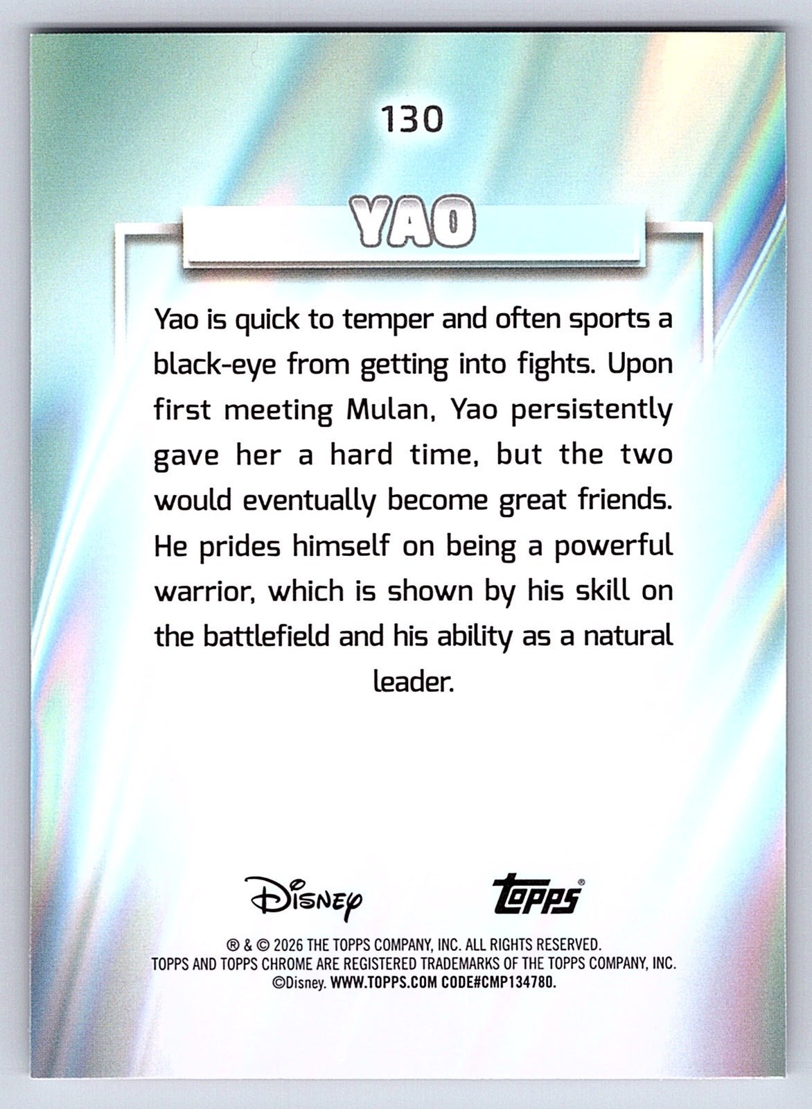 Yao #130 Base — Topps Chrome Disney