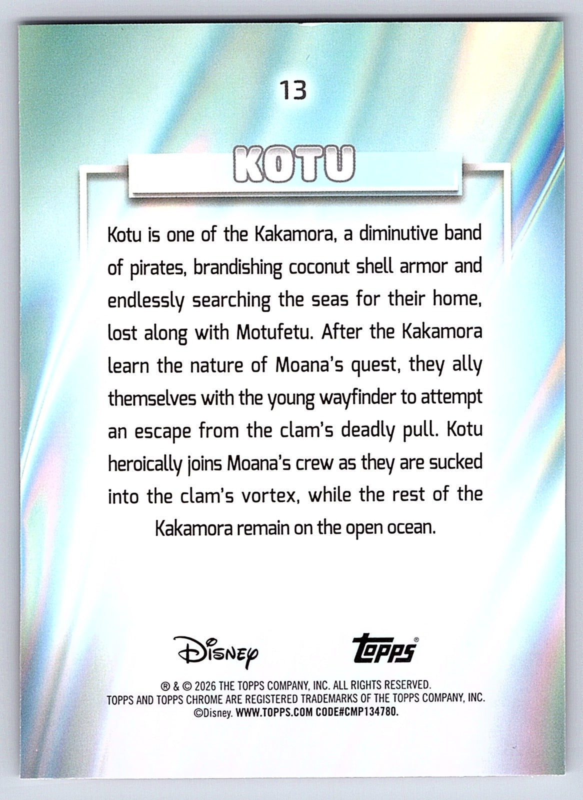 Kotu #13 Aqua Refractor — Topps Chrome Disney Aqua Refractor