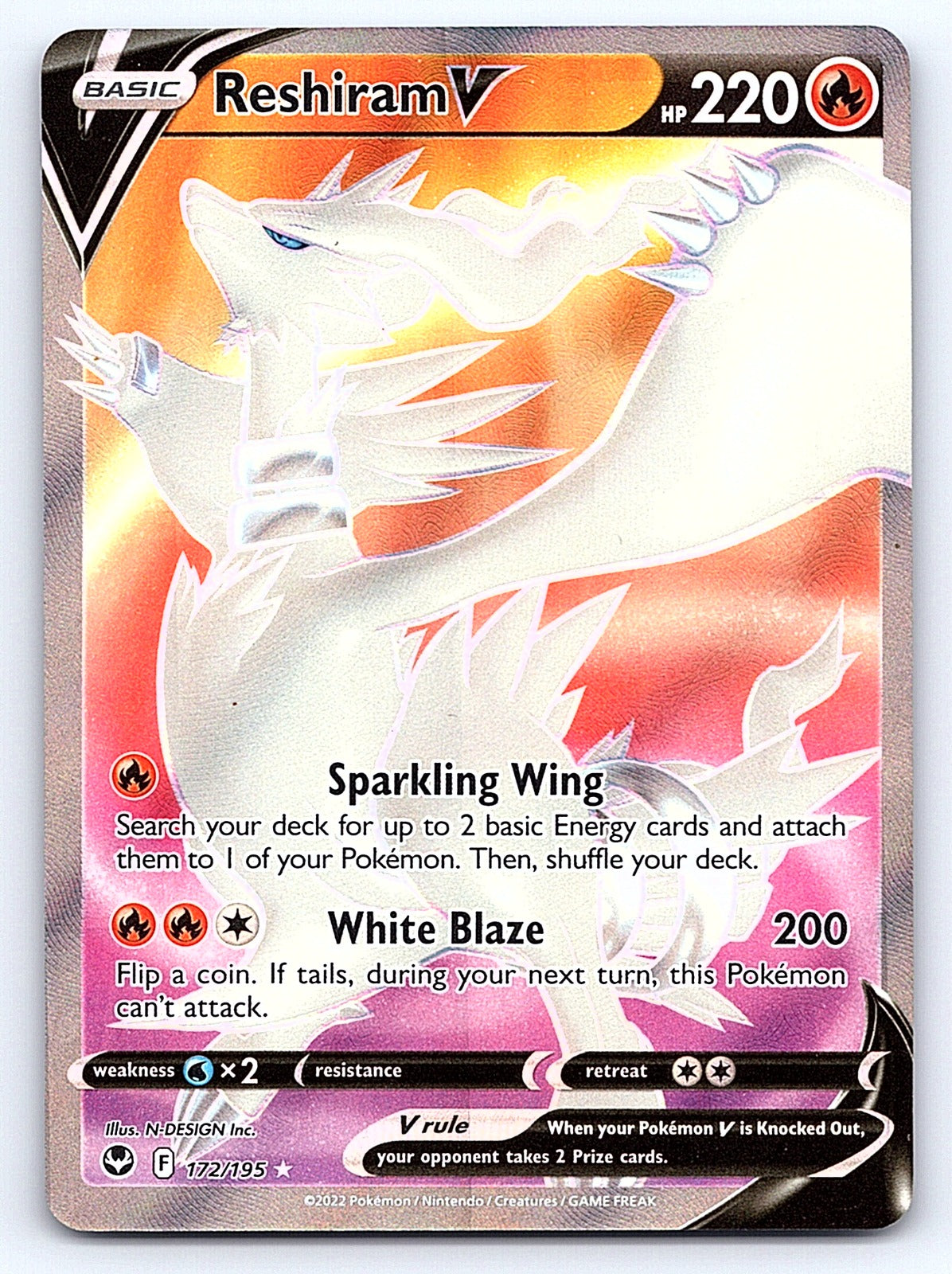 Reshiram V (Full Art) 172/195 – SWSH12: Silver Tempest