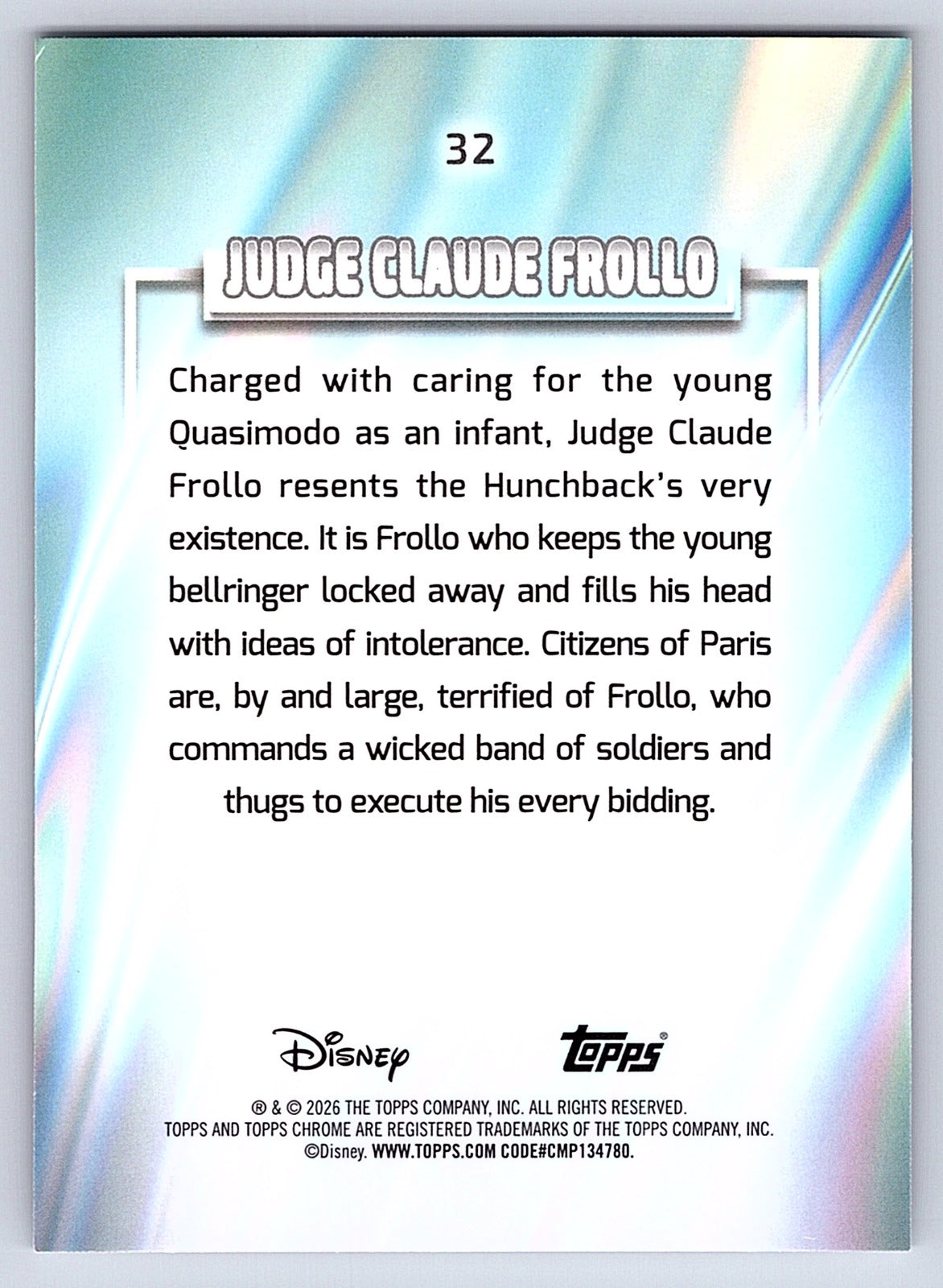 Judge Claude Frollo #32 Raywave Refractor — Topps Chrome Disney Raywave Refracto