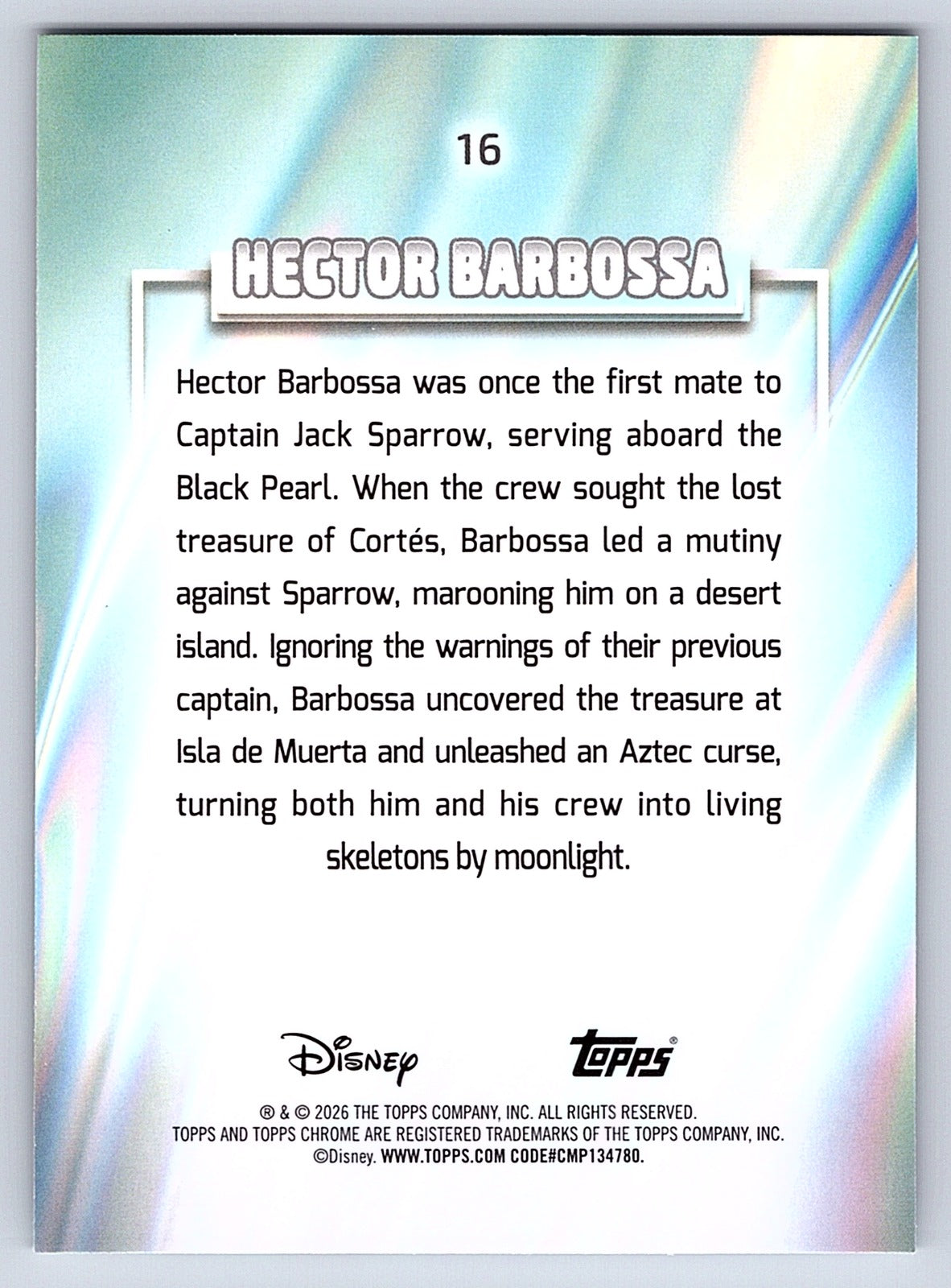 Hector Barbossa #16 Base — Topps Chrome Disney
