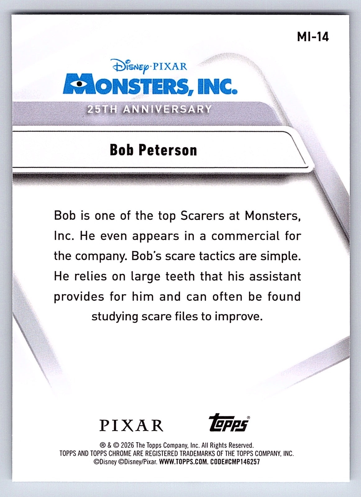 Bob Peterson #MI 14 Monsters Inc. 25th Anniversary — Topps Chrome Disney Monster