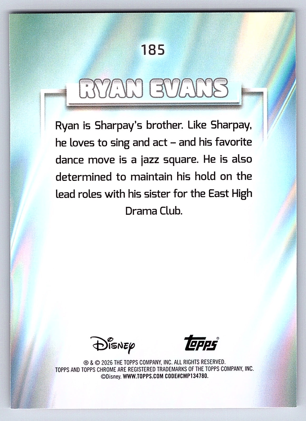 Ryan Evans #185 Base — Topps Chrome Disney
