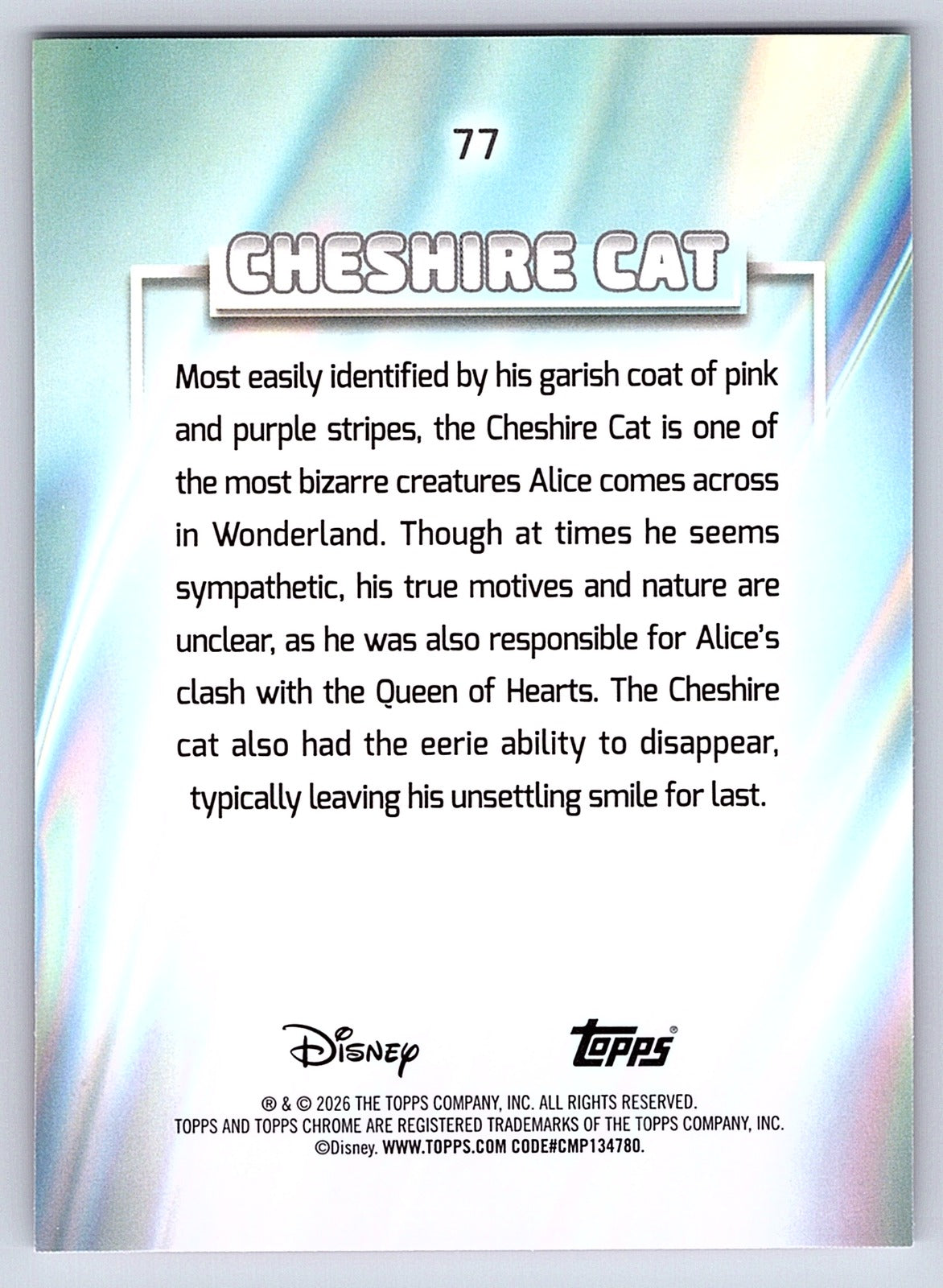 Cheshire Cat #77 Base — Topps Chrome Disney