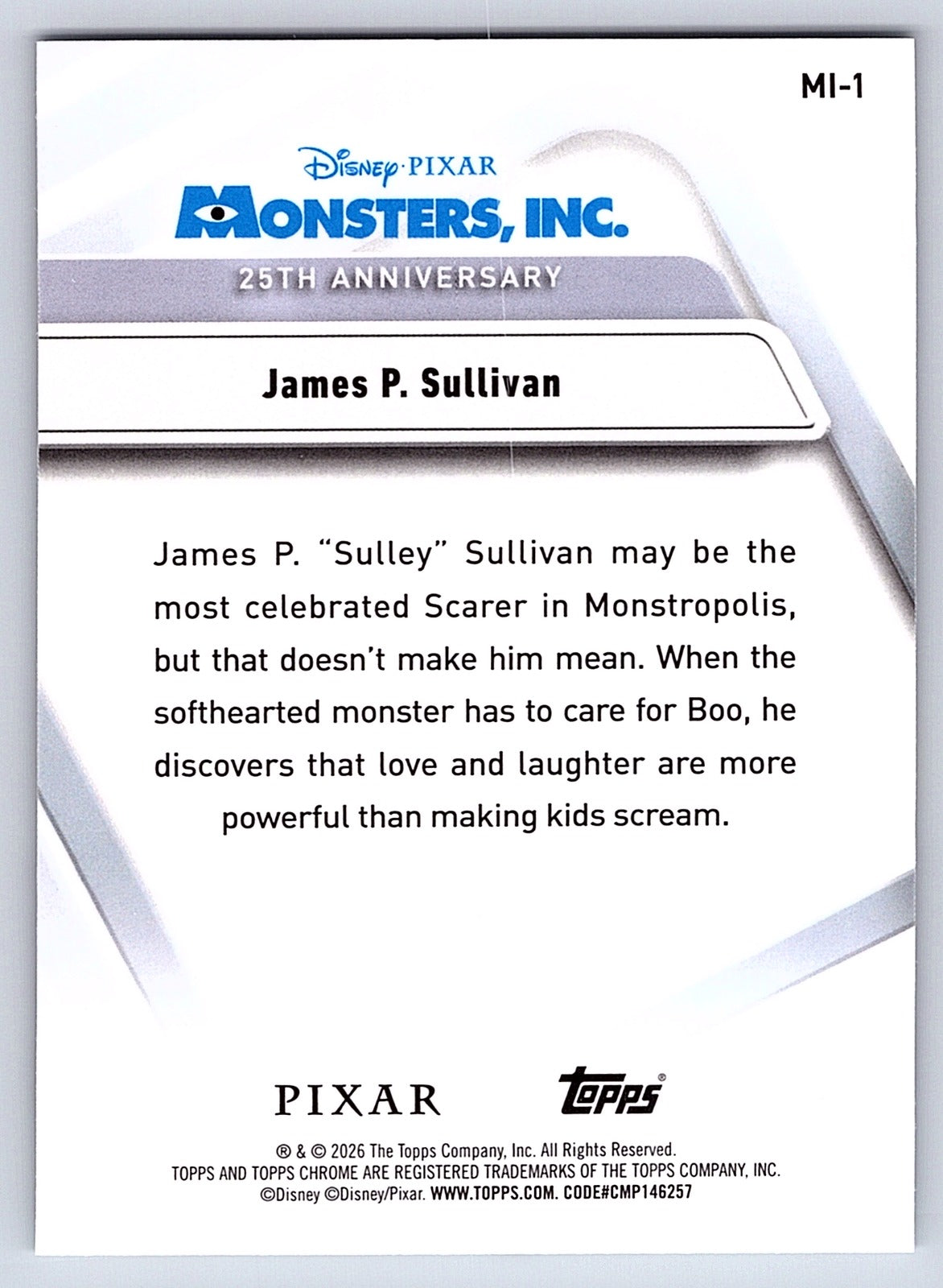 James P. Sullivan #MI 1 Monsters Inc. 25th Anniversary — Topps Chrome Disney Mon