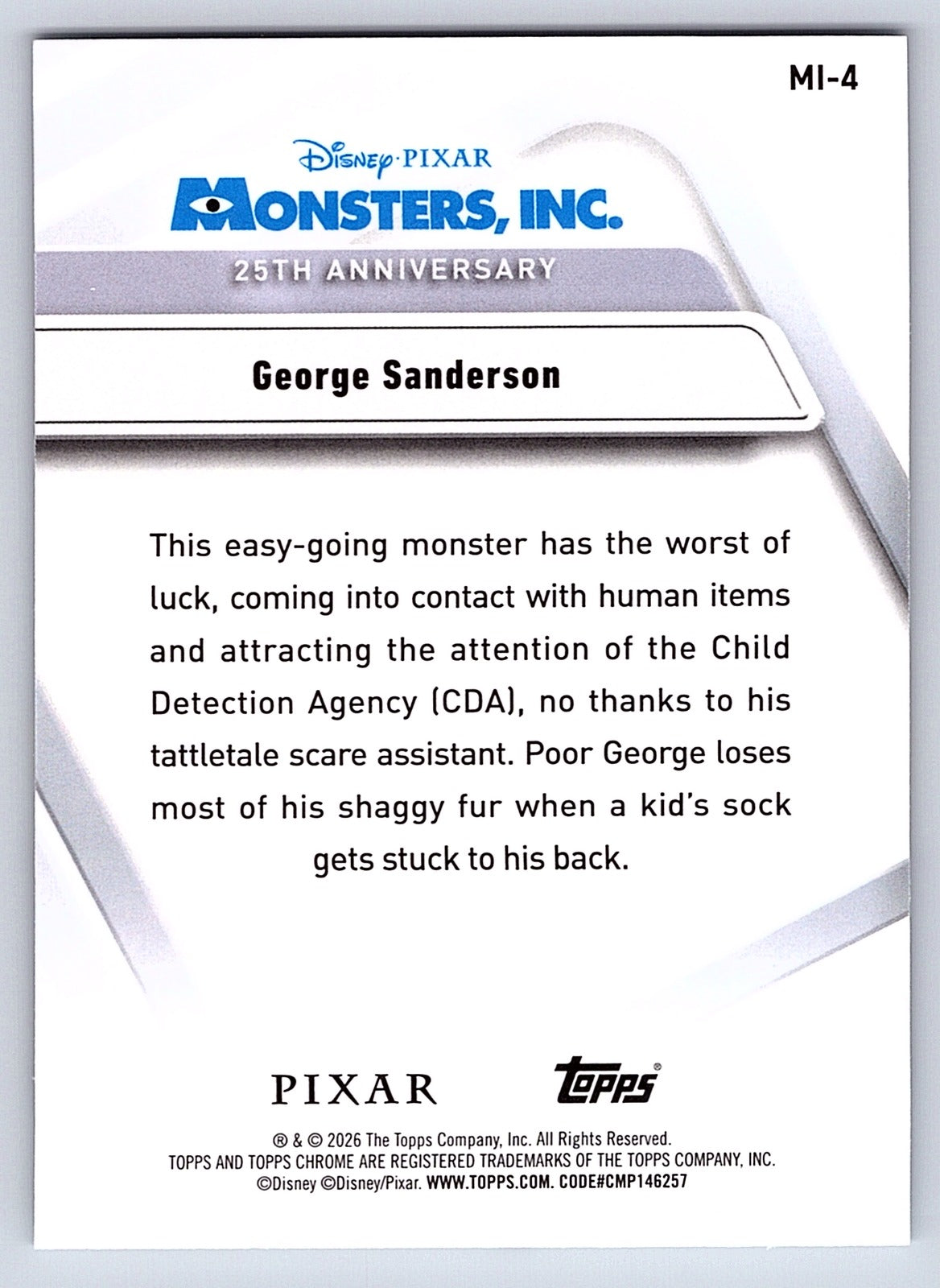 George Sanderson #MI 4 Monsters Inc. 25th Anniversary — Topps Chrome Disney Mons