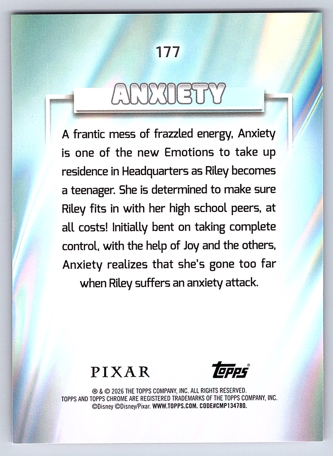 Anxiety #177 Base — Topps Chrome Disney