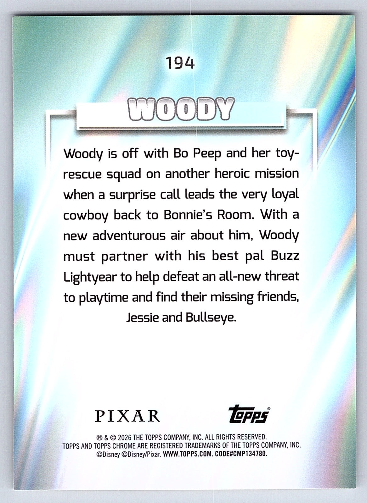 Woody #194 Base — Topps Chrome Disney